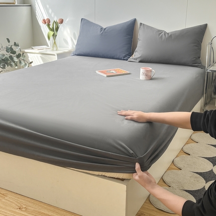 米粒家纺 2024新款纯色磨毛床笠 岩石灰