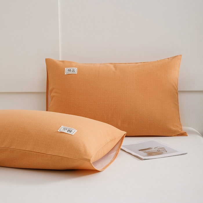 91家纺网 家纺一手货源 找家纺 宝时兰 2024新款纯色单枕套全棉加厚生态喷气磨毛纯棉口袋枕套 纯色-桔色
