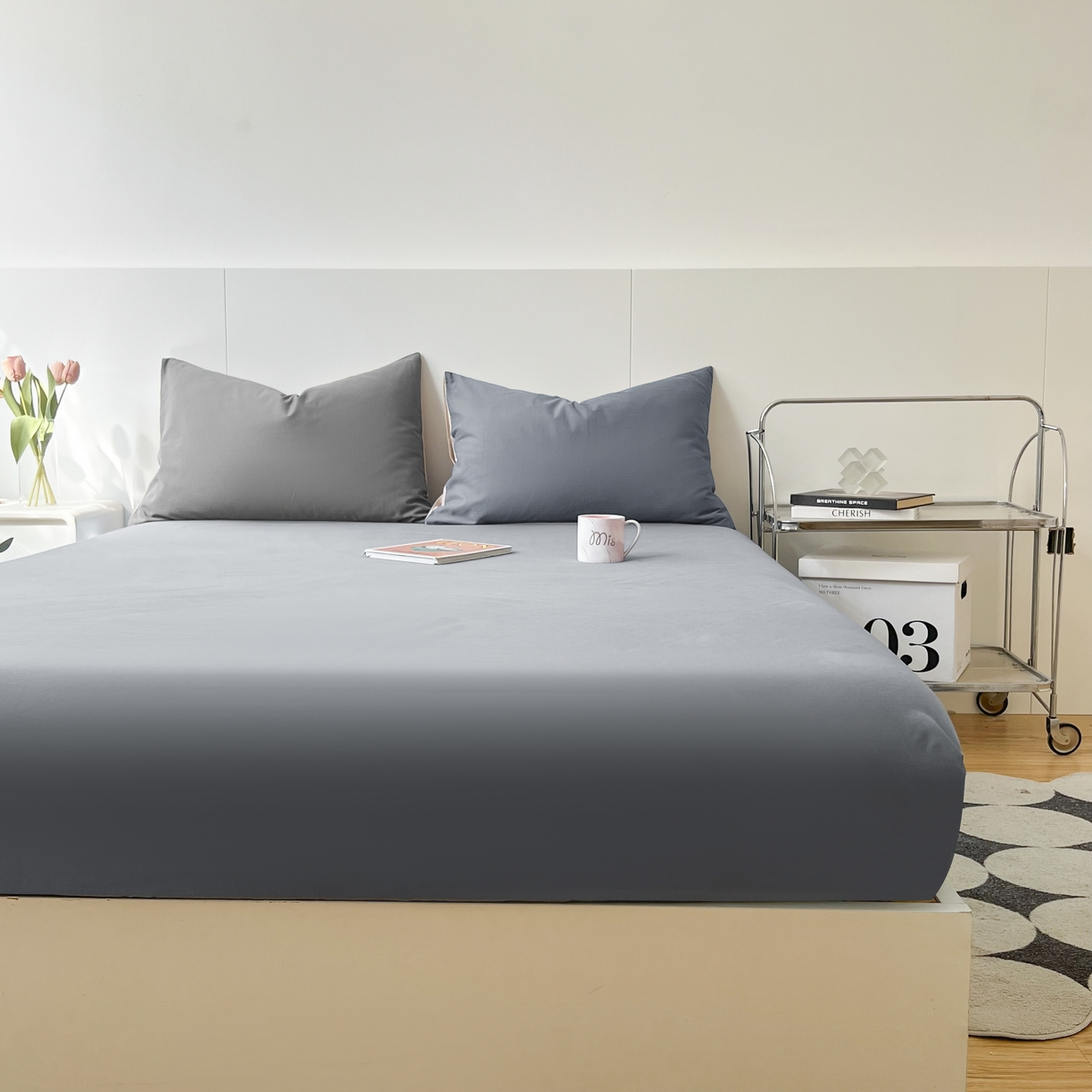 91家纺网 家纺一手货源 找家纺 米粒家纺 2024新款纯色磨毛床笠 晴空