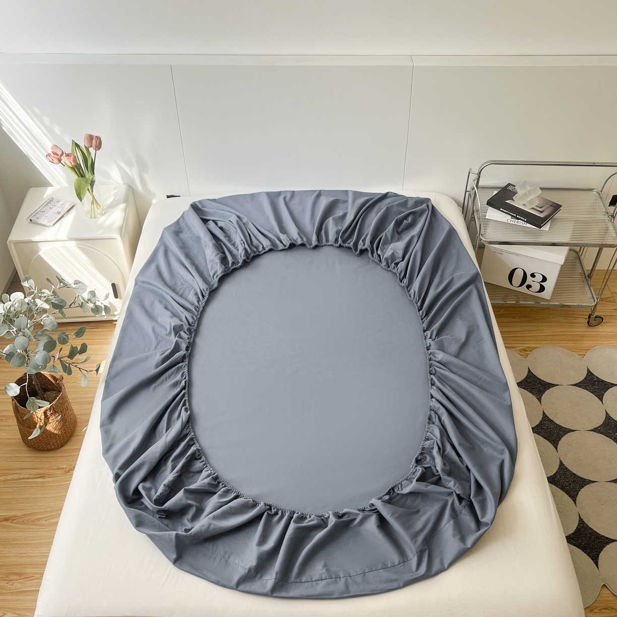 91家纺网 家纺一手货源 找家纺 米粒家纺 2024新款纯色磨毛床笠 晴空