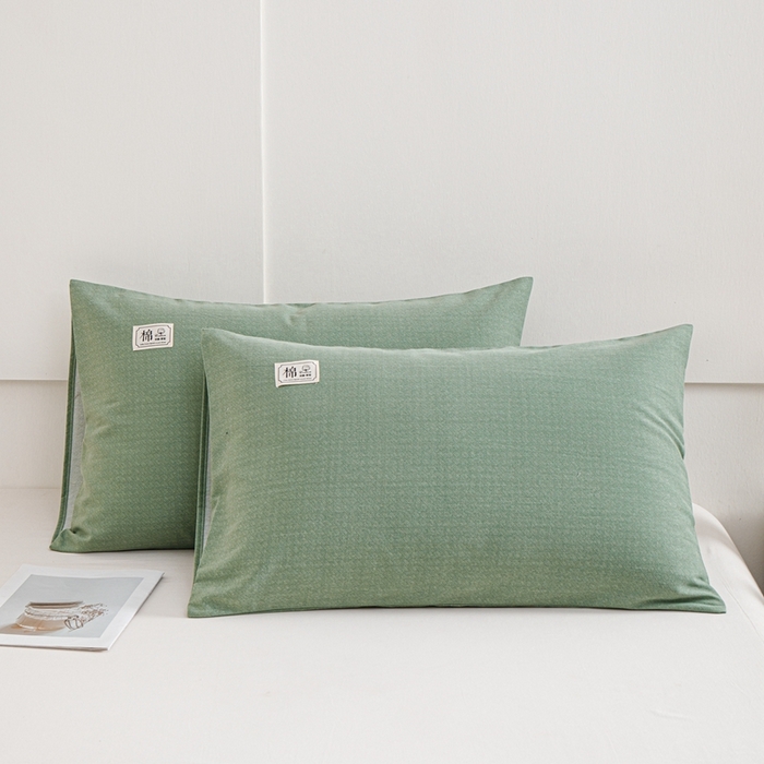 91家纺网 家纺一手货源 找家纺 宝时兰 2024新款纯色单枕套全棉加厚生态喷气磨毛纯棉口袋枕套 纯色-绿色