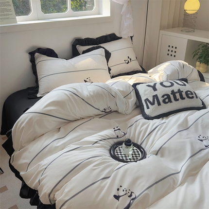 91家纺网 家纺一手货源 找家纺 （总）阿曼达 2023新款韩系ins风超柔亲肤水洗m花边印花四件套