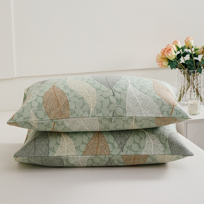 91家纺网 家纺一手货源 找家纺 宝时兰 2024新款纯色单枕套全棉加厚生态喷气磨毛纯棉口袋枕套 印花-庭叶