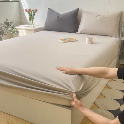 米粒家纺 2024新款纯色磨毛床笠 大麦灰