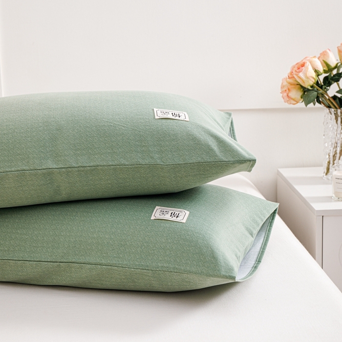 91家纺网 家纺一手货源 找家纺 宝时兰 2024新款纯色单枕套全棉加厚生态喷气磨毛纯棉口袋枕套 纯色-绿色