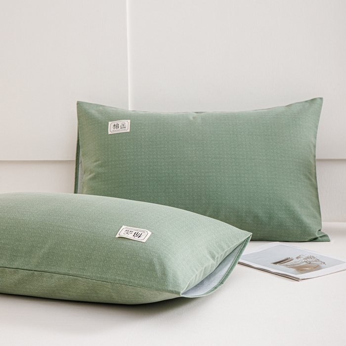 91家纺网 家纺一手货源 找家纺 宝时兰 2024新款纯色单枕套全棉加厚生态喷气磨毛纯棉口袋枕套 纯色-绿色