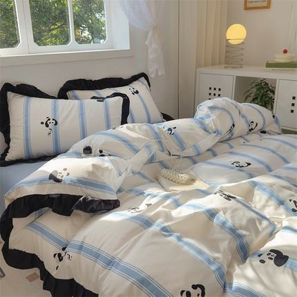 91家纺网 家纺一手货源 找家纺 （总）阿曼达 2023新款韩系ins风超柔亲肤水洗m花边印花四件套