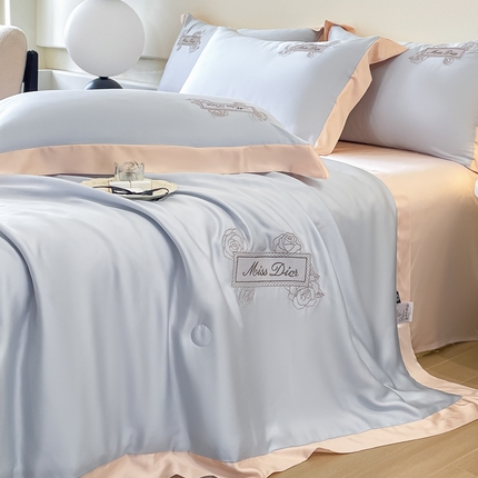 91家纺网 家纺一手货源 找家纺 （总）绘萱 2025热款绣花水洗天丝夏被四件套水洗真丝夏被冰丝夏凉被空调被-丹妮