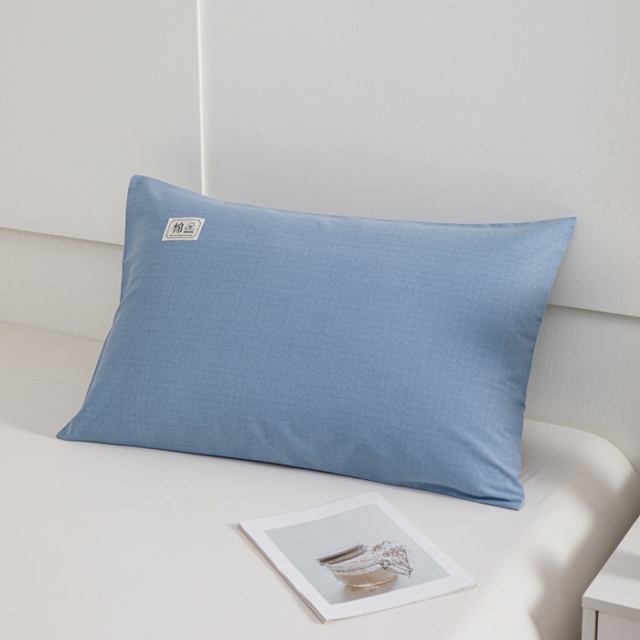 91家纺网 家纺一手货源 找家纺 宝时兰 2024新款纯色单枕套全棉加厚生态喷气磨毛纯棉口袋枕套 纯色-蓝色