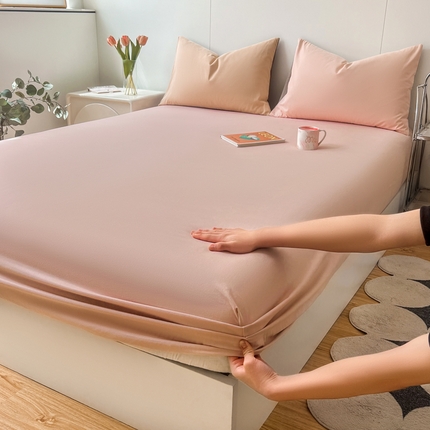 米粒家纺 2024新款纯色磨毛床笠 蔷薇