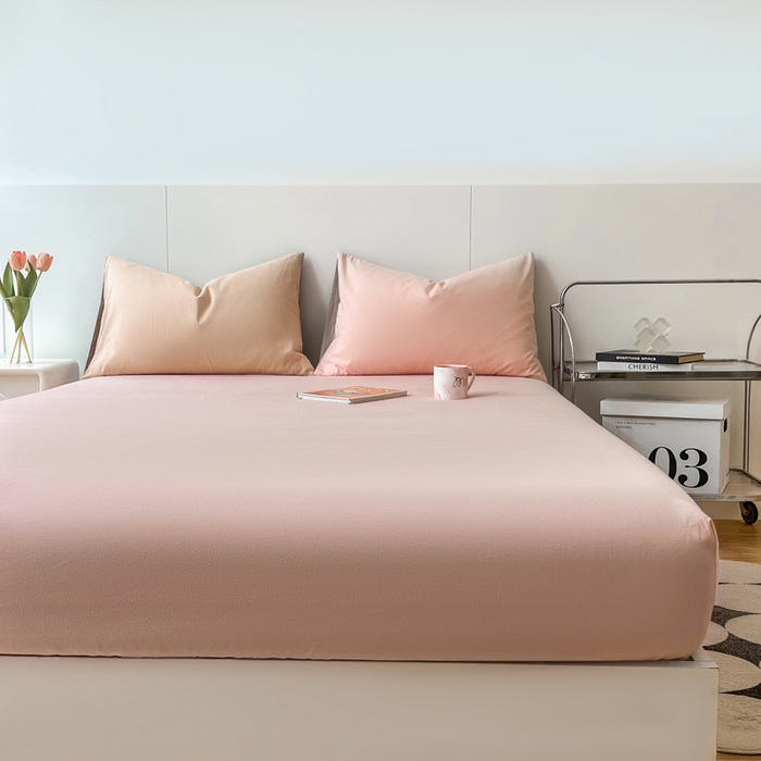 91家纺网 家纺一手货源 找家纺 米粒家纺 2024新款纯色磨毛床笠 蔷薇