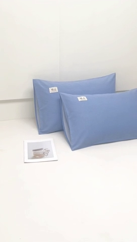 91家纺网 家纺一手货源 找家纺 宝时兰 2024新款纯色单枕套全棉加厚生态喷气磨毛纯棉口袋枕套 纯色-蓝色