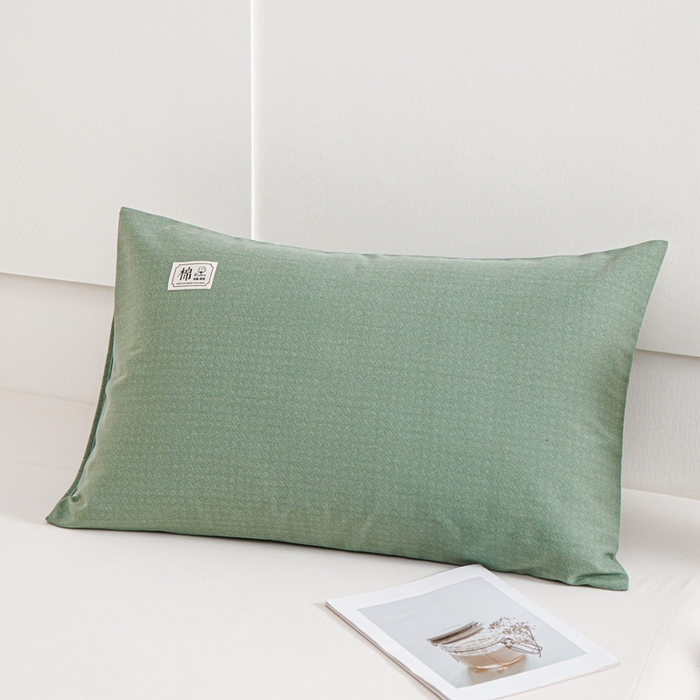 91家纺网 家纺一手货源 找家纺 宝时兰 2024新款纯色单枕套全棉加厚生态喷气磨毛纯棉口袋枕套 纯色-绿色