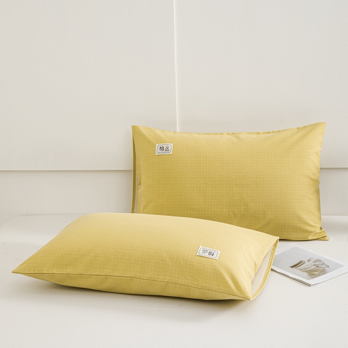 91家纺网 家纺一手货源 找家纺 宝时兰 2024新款纯色单枕套全棉加厚生态喷气磨毛纯棉口袋枕套 纯色-柠檬黄