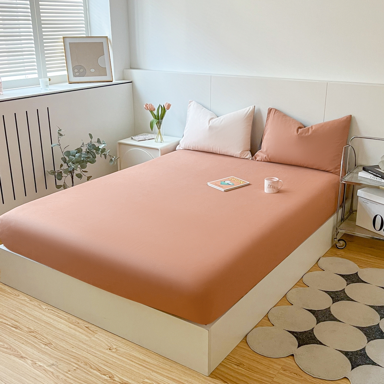 91家纺网 家纺一手货源 找家纺 米粒家纺 2024新款纯色磨毛床笠 甜曲奇