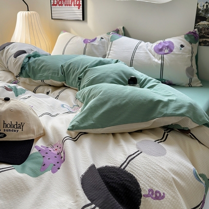 91家纺网 家纺一手货源 找家纺 （总）阿曼达 2024春夏直播新款母婴级泡泡m皱皱纱水洗m印花四件套