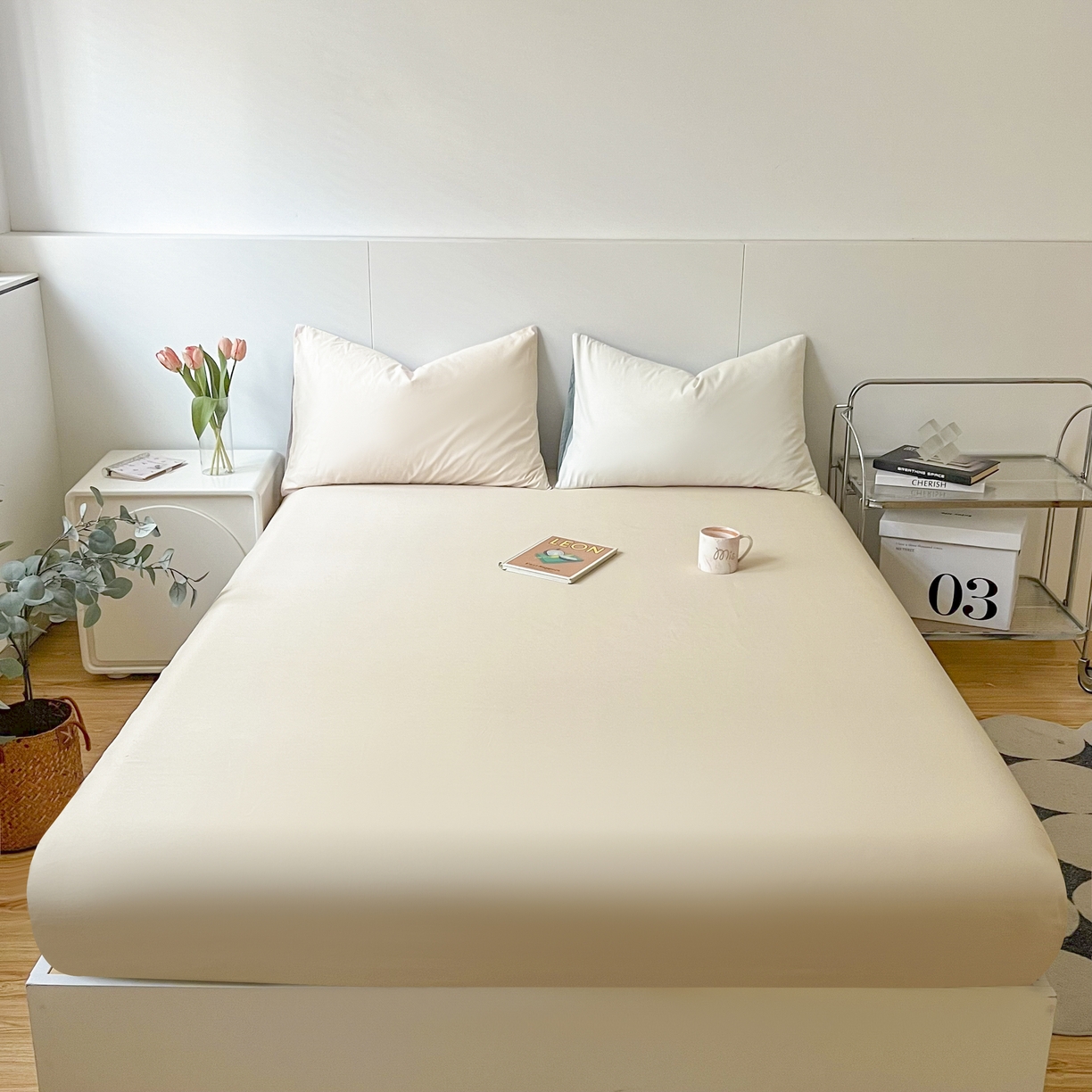 91家纺网 家纺一手货源 找家纺 米粒家纺 2024新款纯色磨毛床笠 咖