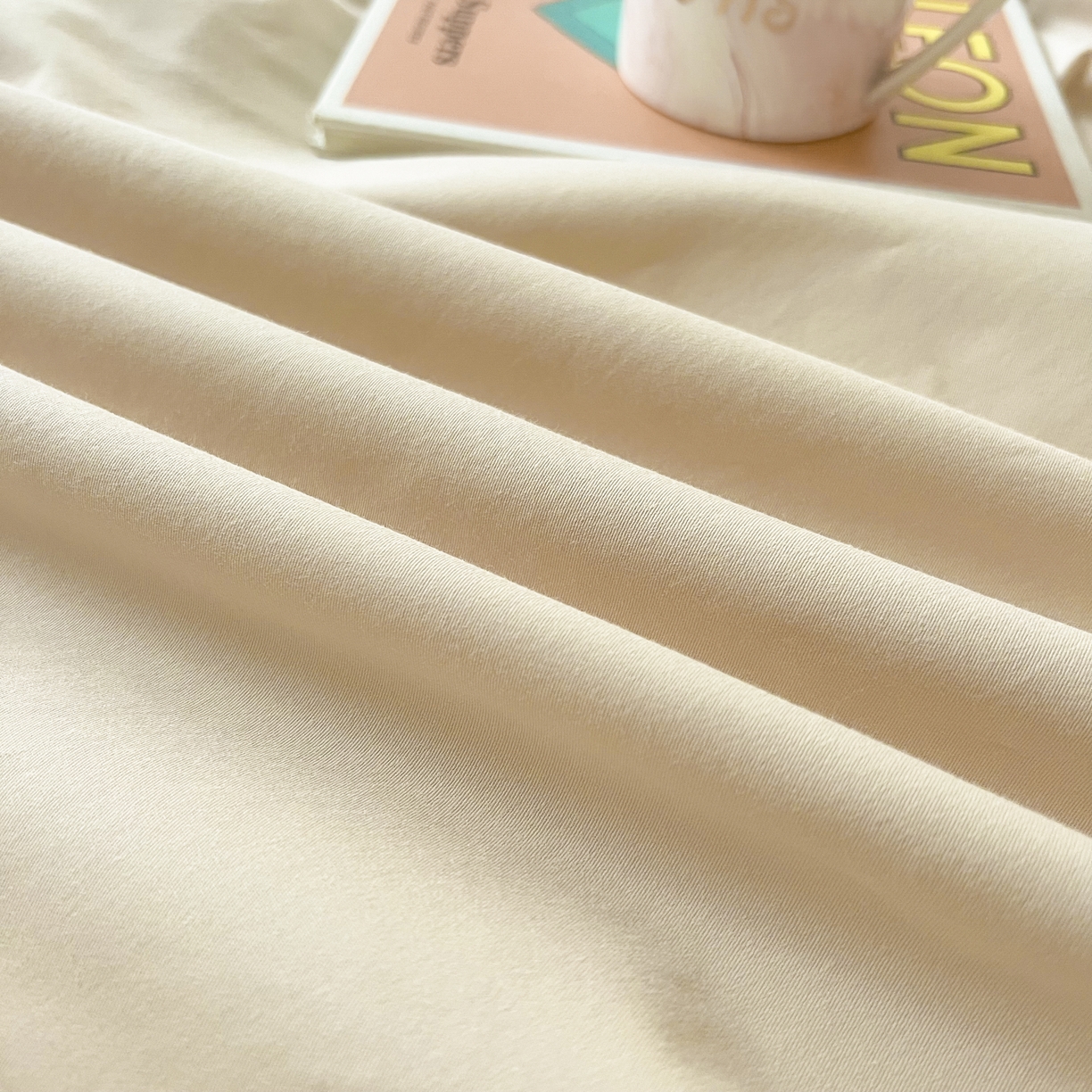 91家纺网 家纺一手货源 找家纺 米粒家纺 2024新款纯色磨毛床笠 咖