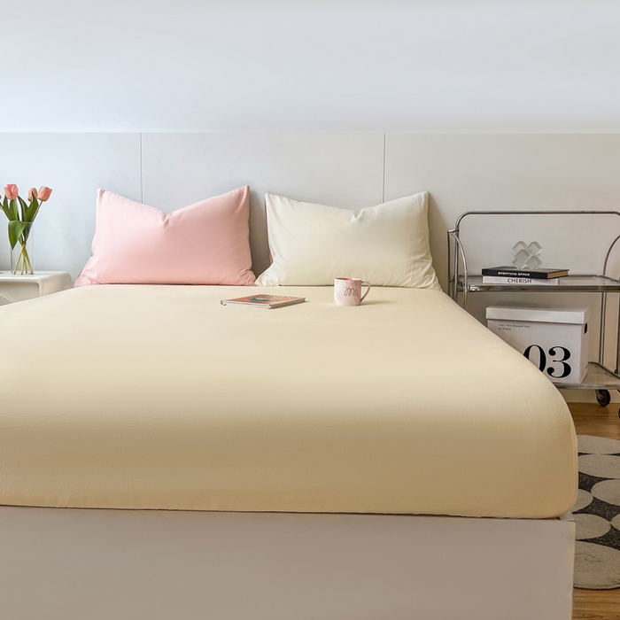 91家纺网 家纺一手货源 找家纺 米粒家纺 2024新款纯色磨毛床笠 奶白