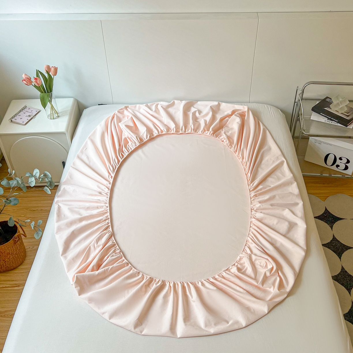 91家纺网 家纺一手货源 找家纺 米粒家纺 2024新款纯色磨毛床笠 粉雨