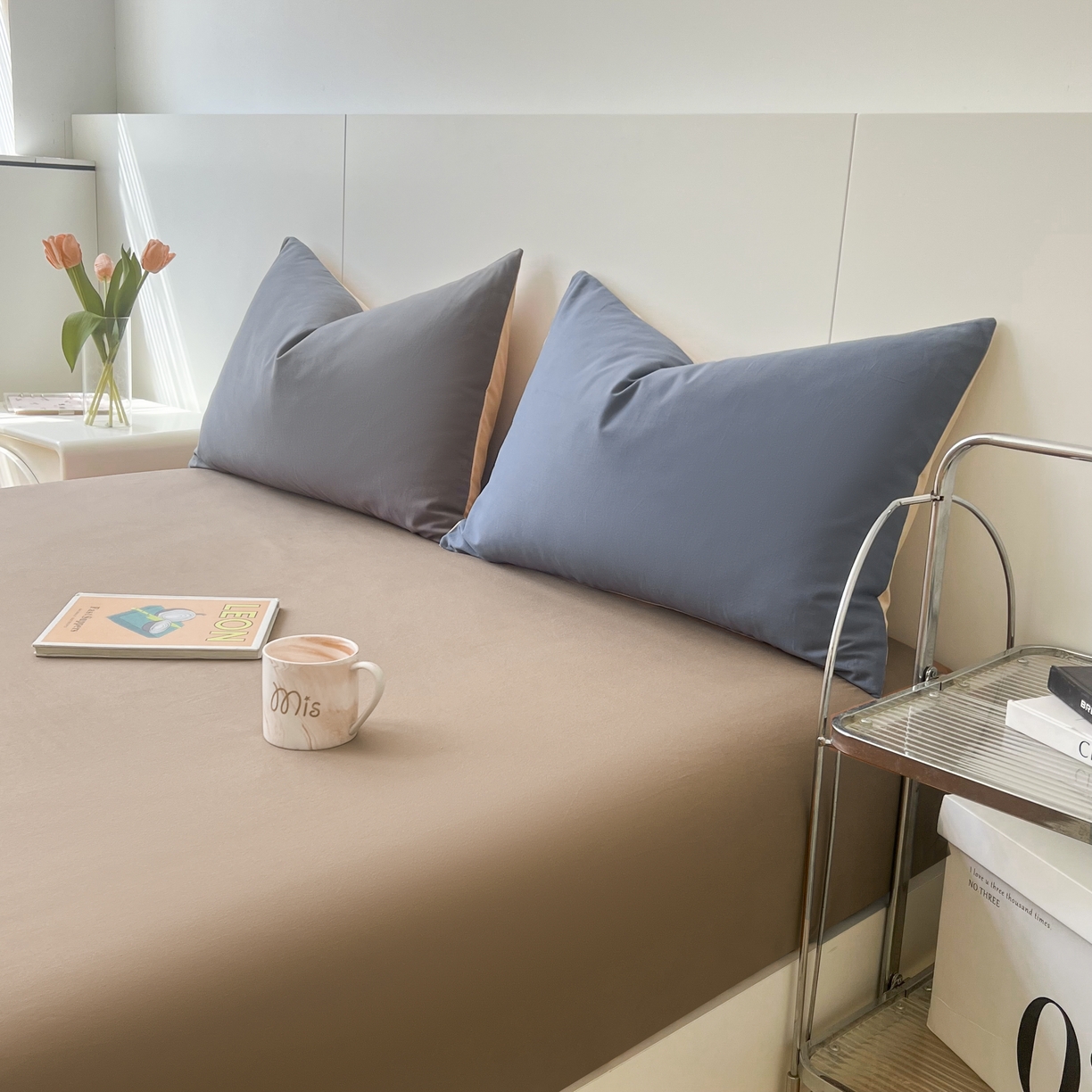 91家纺网 家纺一手货源 找家纺 米粒家纺 2024新款纯色磨毛床笠 奶咖