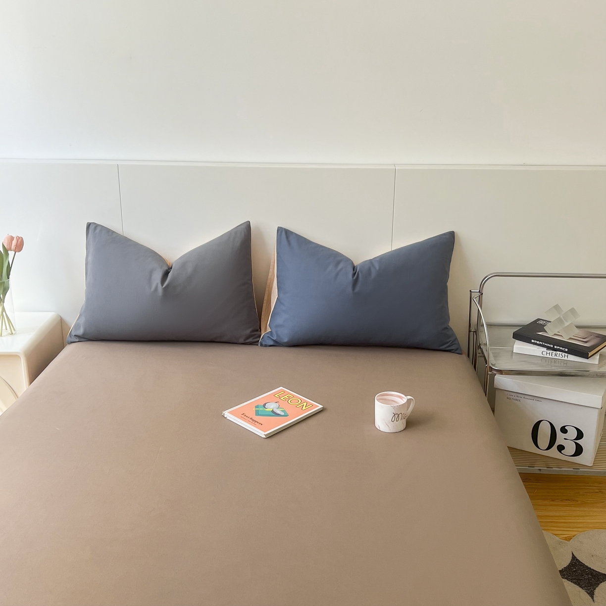 91家纺网 家纺一手货源 找家纺 米粒家纺 2024新款纯色磨毛床笠 奶咖