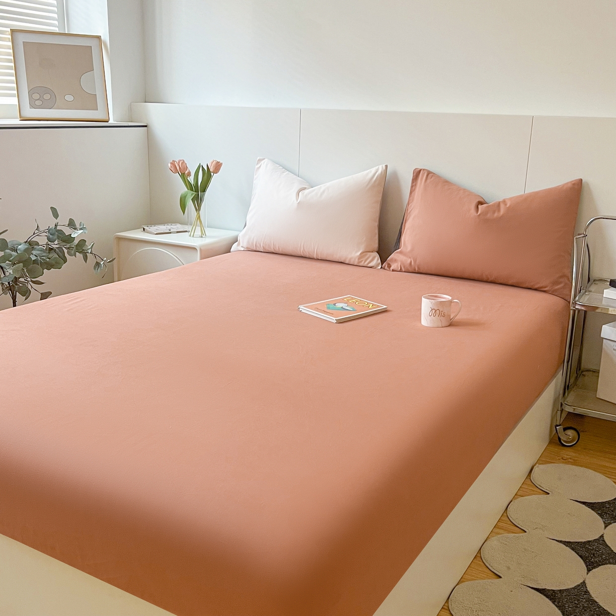 91家纺网 家纺一手货源 找家纺 米粒家纺 2024新款纯色磨毛床笠 甜曲奇