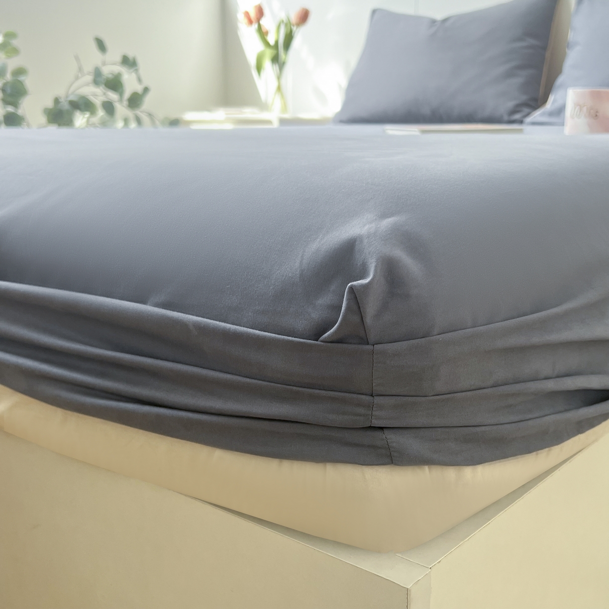 91家纺网 家纺一手货源 找家纺 米粒家纺 2024新款纯色磨毛床笠 晴空