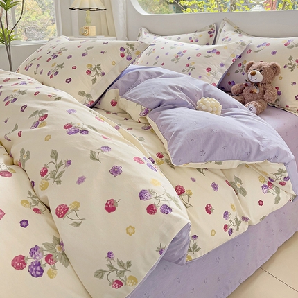 91家纺网 家纺一手货源 找家纺 优选 2025直播爆款全棉ins印花四件套纯棉三件套床单床笠 樱桃可可