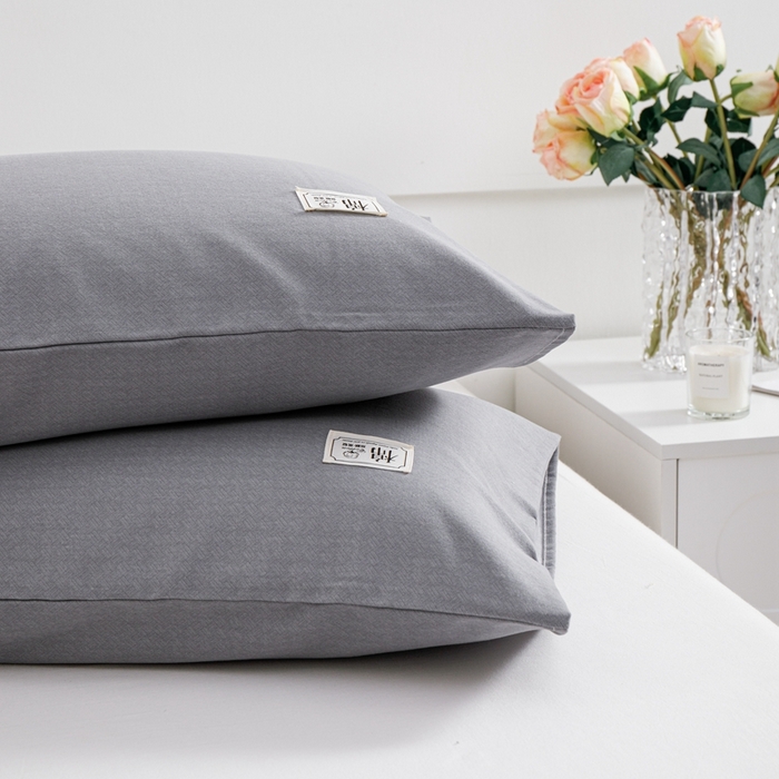 91家纺网 家纺一手货源 找家纺 宝时兰 2024新款纯色单枕套全棉加厚生态喷气磨毛纯棉口袋枕套 纯色-灰色