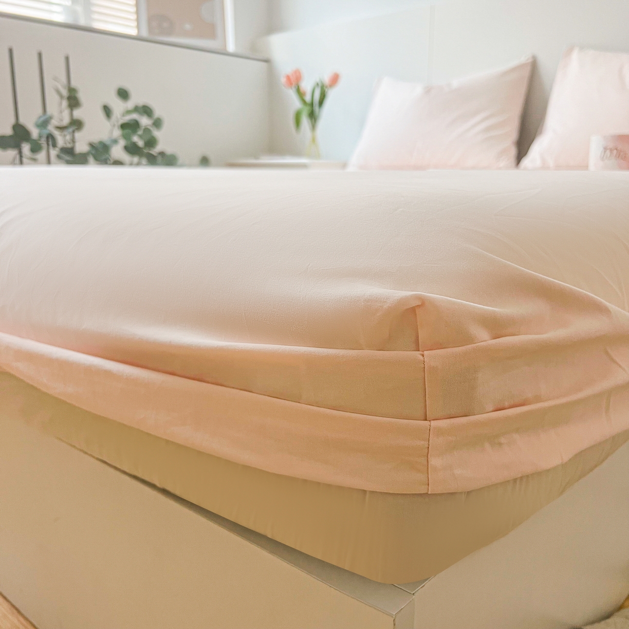 91家纺网 家纺一手货源 找家纺 米粒家纺 2024新款纯色磨毛床笠 粉雨