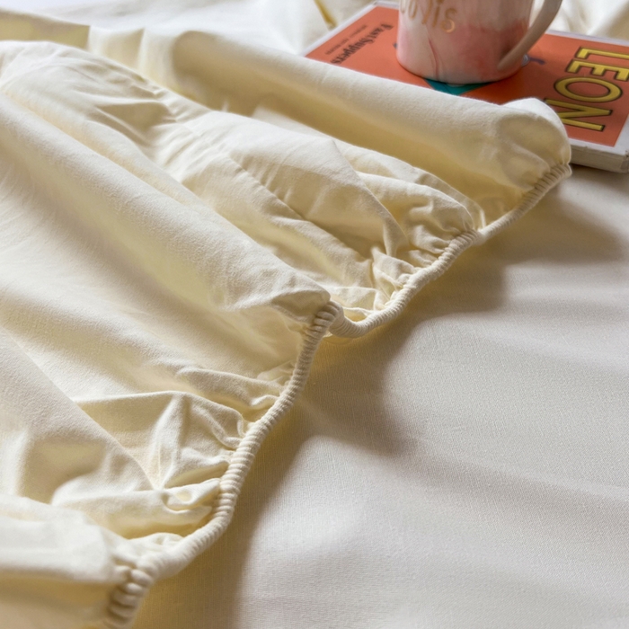 91家纺网 家纺一手货源 找家纺 米粒家纺 2024新款纯色磨毛床笠 奶白