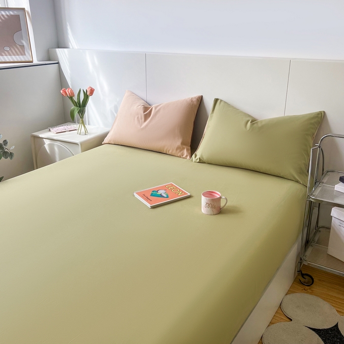 91家纺网 家纺一手货源 找家纺 米粒家纺 2024新款纯色磨毛床笠 巴黎绿