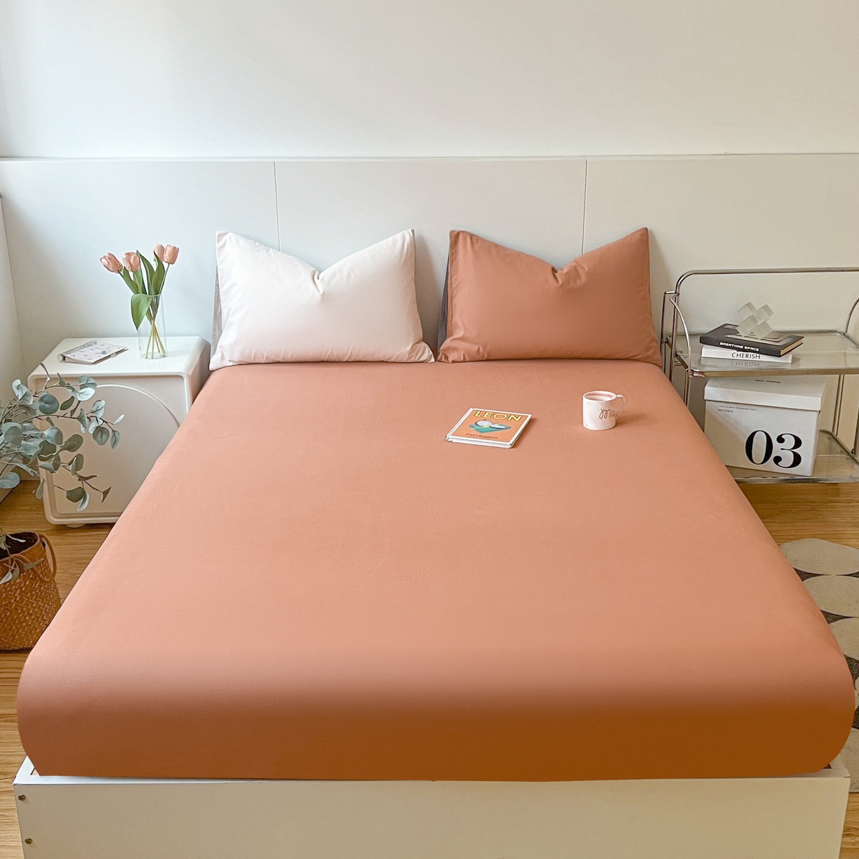 91家纺网 家纺一手货源 找家纺 米粒家纺 2024新款纯色磨毛床笠 甜曲奇