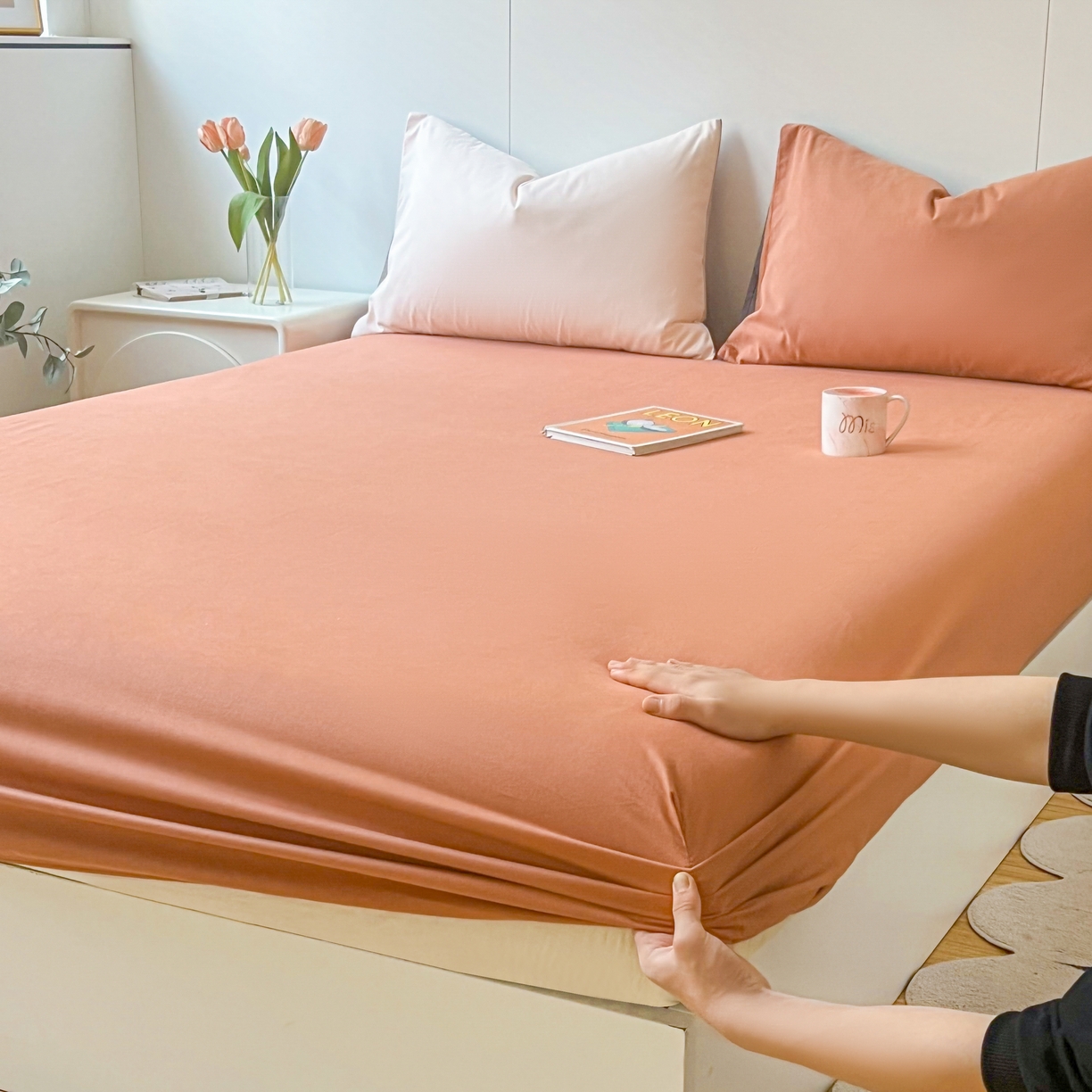 91家纺网 家纺一手货源 找家纺 米粒家纺 2024新款纯色磨毛床笠 甜曲奇