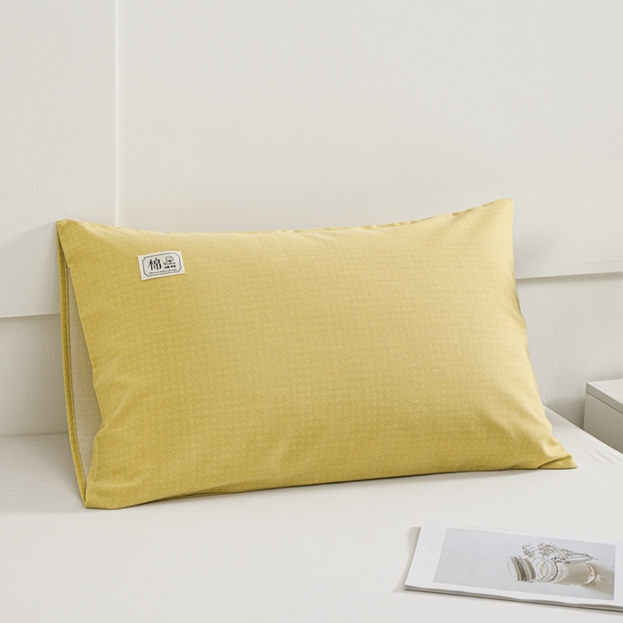 91家纺网 家纺一手货源 找家纺 宝时兰 2024新款纯色单枕套全棉加厚生态喷气磨毛纯棉口袋枕套 纯色-柠檬黄