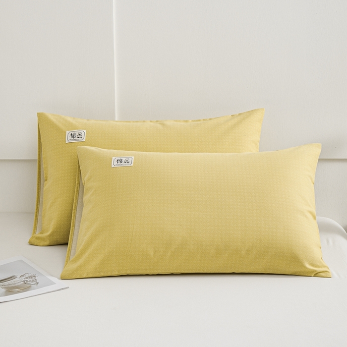 91家纺网 家纺一手货源 找家纺 宝时兰 2024新款纯色单枕套全棉加厚生态喷气磨毛纯棉口袋枕套 纯色-柠檬黄