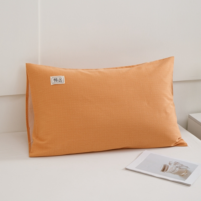 91家纺网 家纺一手货源 找家纺 宝时兰 2024新款纯色单枕套全棉加厚生态喷气磨毛纯棉口袋枕套 纯色-桔色