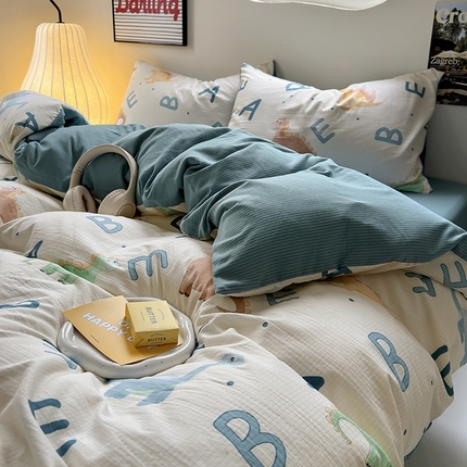 91家纺网 家纺一手货源 找家纺 （总）阿曼达 2024春夏直播新款母婴级泡泡m皱皱纱水洗m印花四件套