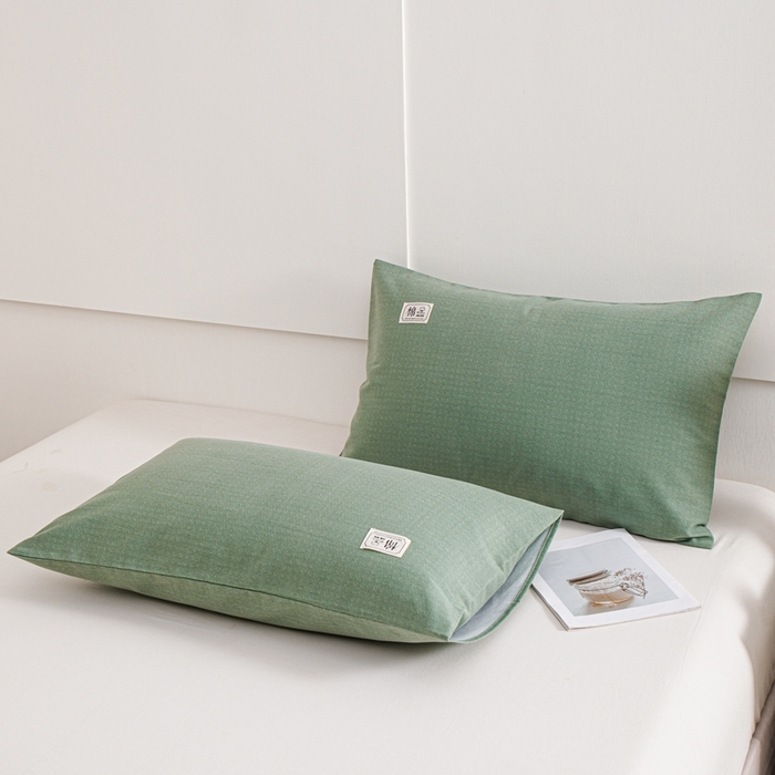 91家纺网 家纺一手货源 找家纺 宝时兰 2024新款纯色单枕套全棉加厚生态喷气磨毛纯棉口袋枕套 纯色-绿色