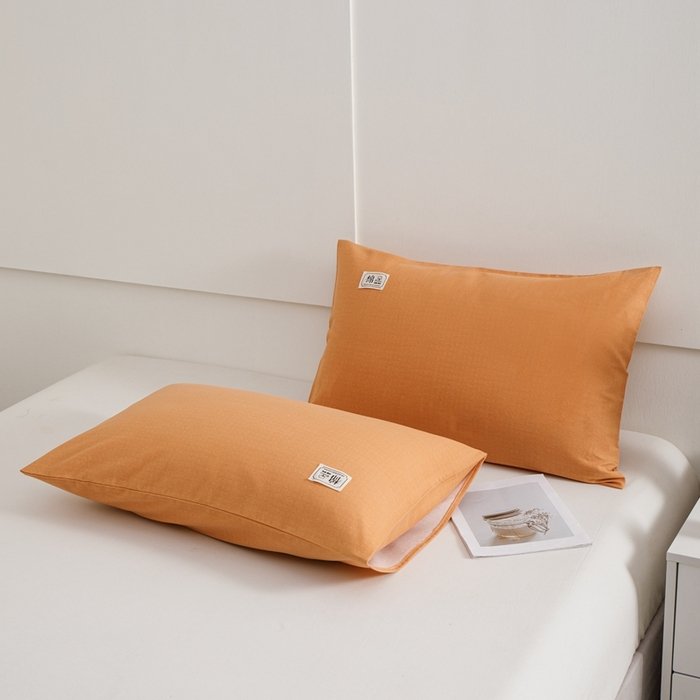 91家纺网 家纺一手货源 找家纺 宝时兰 2024新款纯色单枕套全棉加厚生态喷气磨毛纯棉口袋枕套 纯色-桔色