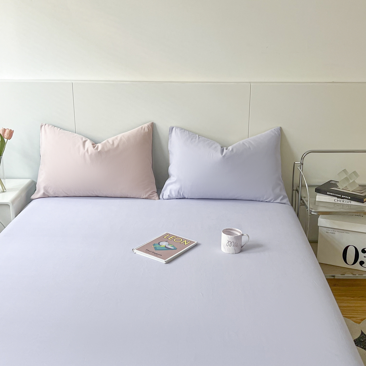 91家纺网 家纺一手货源 找家纺 米粒家纺 2024新款纯色磨毛床笠 紫雾