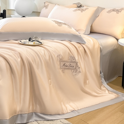 91家纺网 家纺一手货源 找家纺 （总）绘萱 2025热款绣花水洗天丝夏被四件套水洗真丝夏被冰丝夏凉被空调被-丹妮