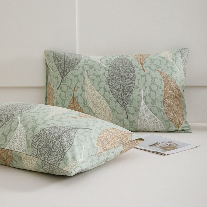 91家纺网 家纺一手货源 找家纺 宝时兰 2024新款纯色单枕套全棉加厚生态喷气磨毛纯棉口袋枕套 印花-庭叶