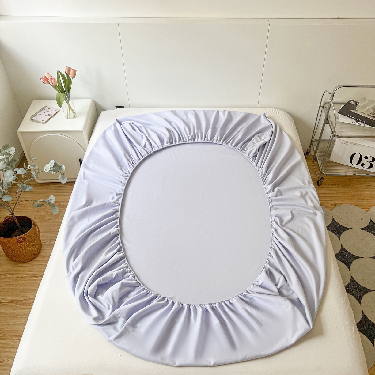 91家纺网 家纺一手货源 找家纺 米粒家纺 2024新款纯色磨毛床笠 紫雾