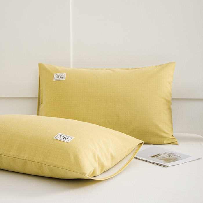 91家纺网 家纺一手货源 找家纺 宝时兰 2024新款纯色单枕套全棉加厚生态喷气磨毛纯棉口袋枕套 纯色-柠檬黄
