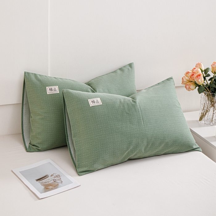 91家纺网 家纺一手货源 找家纺 宝时兰 2024新款纯色单枕套全棉加厚生态喷气磨毛纯棉口袋枕套 纯色-绿色