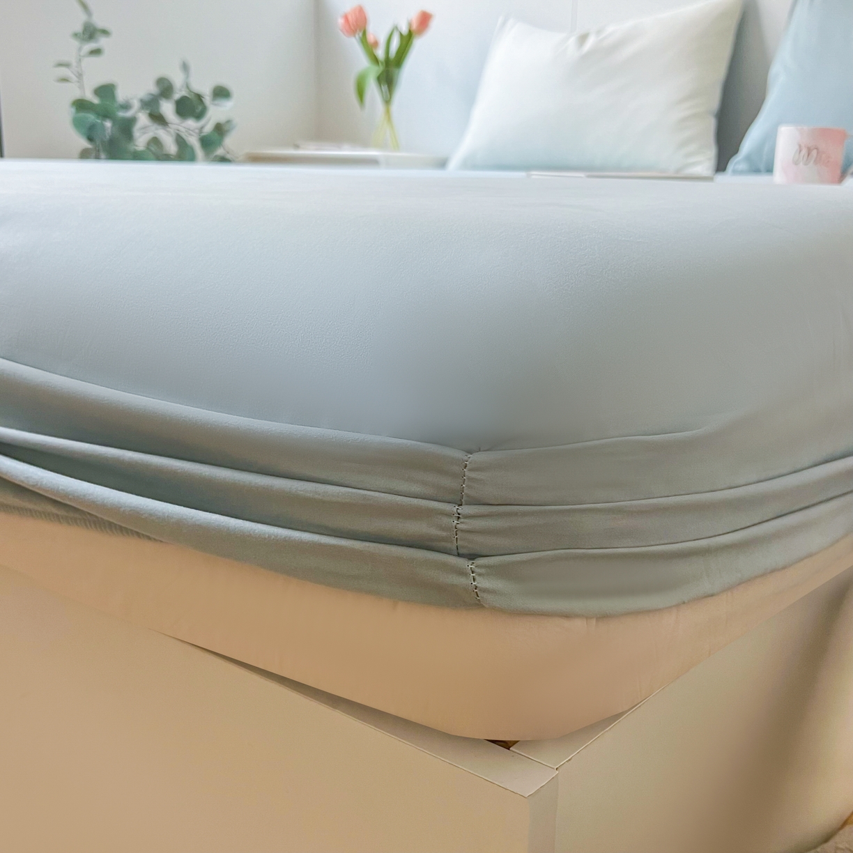 91家纺网 家纺一手货源 找家纺 米粒家纺 2024新款纯色磨毛床笠 天蓝