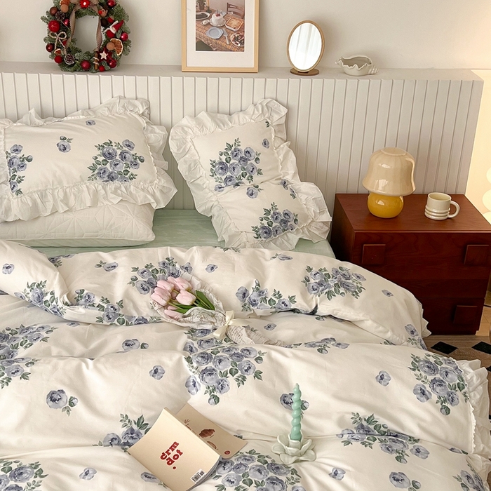 91家纺网 家纺一手货源 找家纺 （总）昔可家纺 2024新款全棉白花边复古花系列四件套