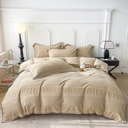 91家纺网 家纺一手货源 找家纺 （总）栩裕纺织 2024新款全棉色织提花典雅线条四件套